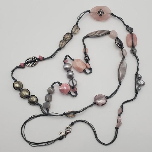 Silpada Sterling Silver Pearl Pink Soapstone 40" Long Necklace N2191 - Picture 2 of 8